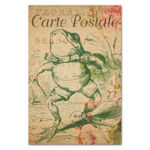 Ephemera French Postcard Frog Floral Decoupage Tissue Paper