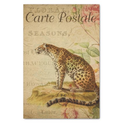 Ephemera French Postcard Leopard Decoupage 