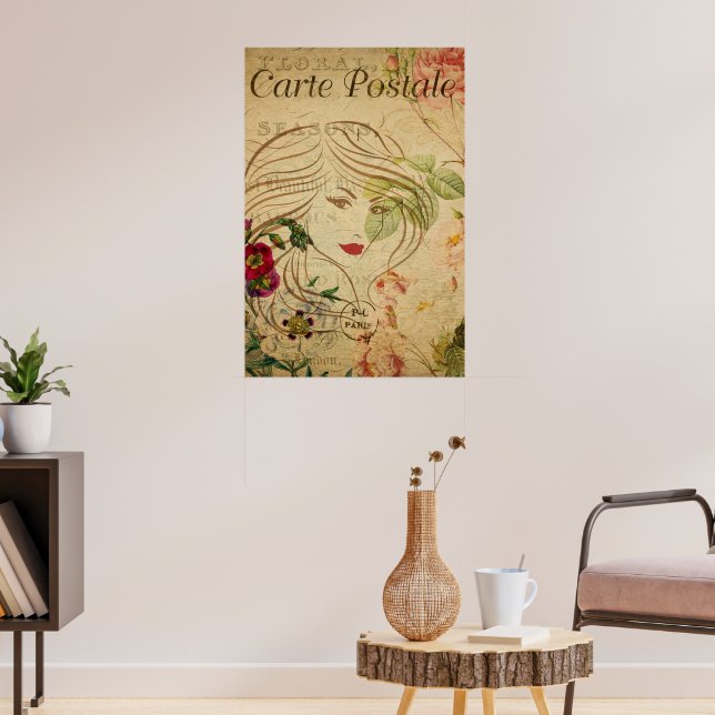 Ephemera French Postcard Line Art of Woman Poster (Living Room 3)