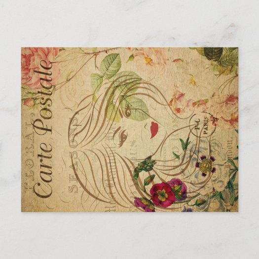 Ephemera French Postcard Line Art Woman