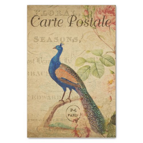 Ephemera French Postcard Peacock Decoupage Tissue Paper