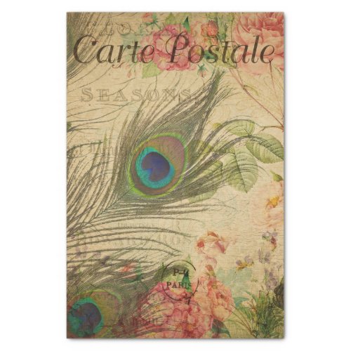 Ephemera French Postcard Peacock Feather Decoupage Tissue Paper