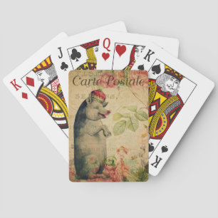 Ephemera French Postcard Pig With Crown Poker Cards