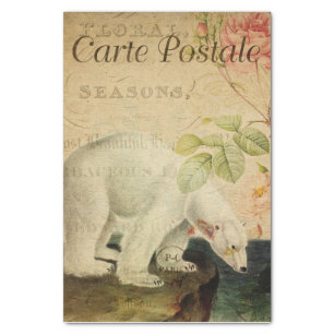 Ephemera French Postcard Polar Bear Decoupage Tissue Paper