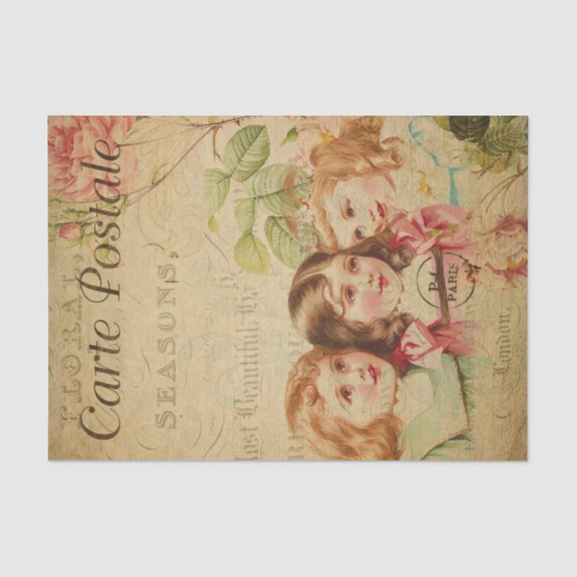 Ephemera French Postcard Pretty Girls Decoupage Tissue Paper (Front)