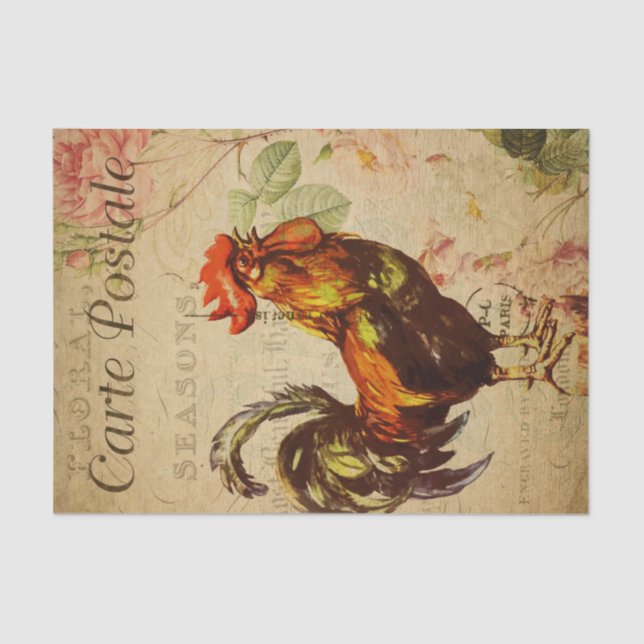 Ephemera French Postcard Rooster Decoupage Tissue Paper (Front)