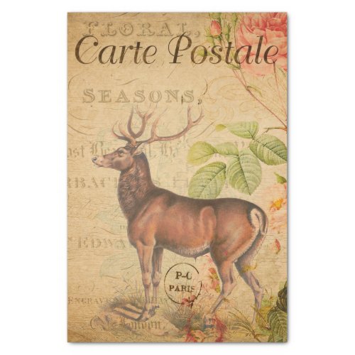 Ephemera French Postcard Stag Deer Decoupage Tissue Paper