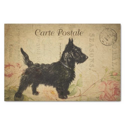 Ephemera French Postcard Terrier Dog Decoupage Tissue Paper