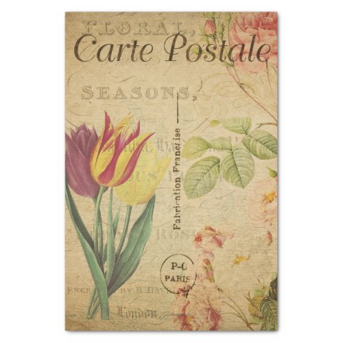 Ephemera French Postcard Tulip Floral Decoupage Tissue Paper