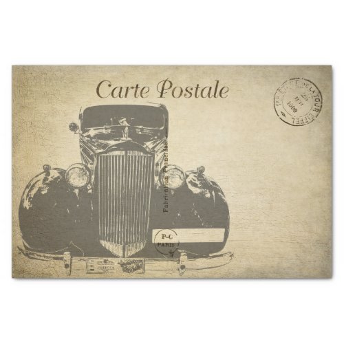Ephemera French Postcard Vintage Car Decoupage Tissue Paper