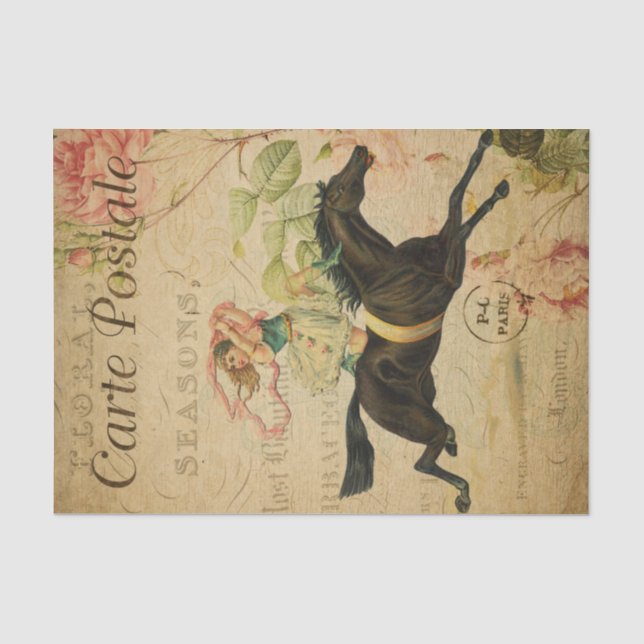 Ephemera French Postcard Woman Rider Decoupage Tissue Paper (Front)