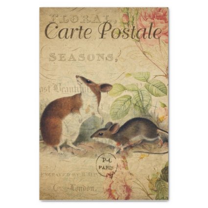 Ephemera French Postcard Wood Mouse Decoupage Tissue Paper