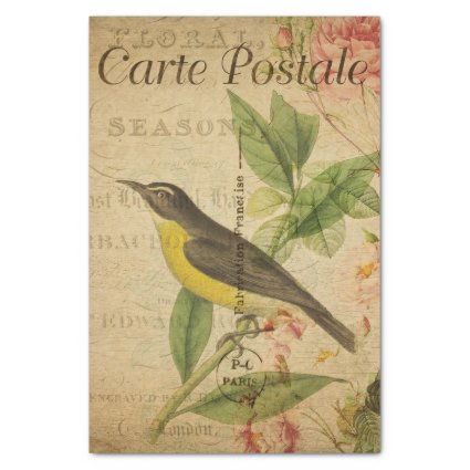 Ephemera French Postcard Yellow Bird Decoupage  Tissue Paper