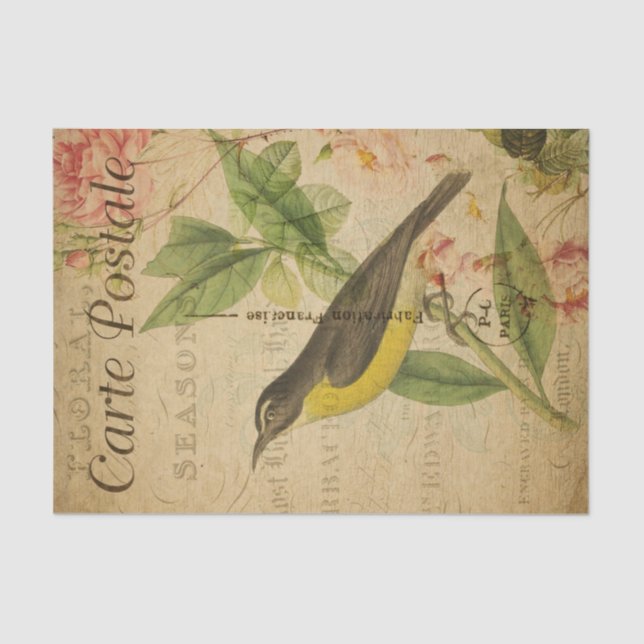 Ephemera French Postcard Yellow Bird Decoupage  Tissue Paper (Front)