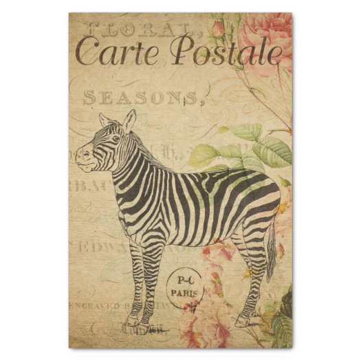 Ephemera French Postcard Zebra Pink Rose Decoupage