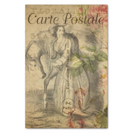 Ephemera French Sketch of Lady And Horse Decoupage Tissue Paper