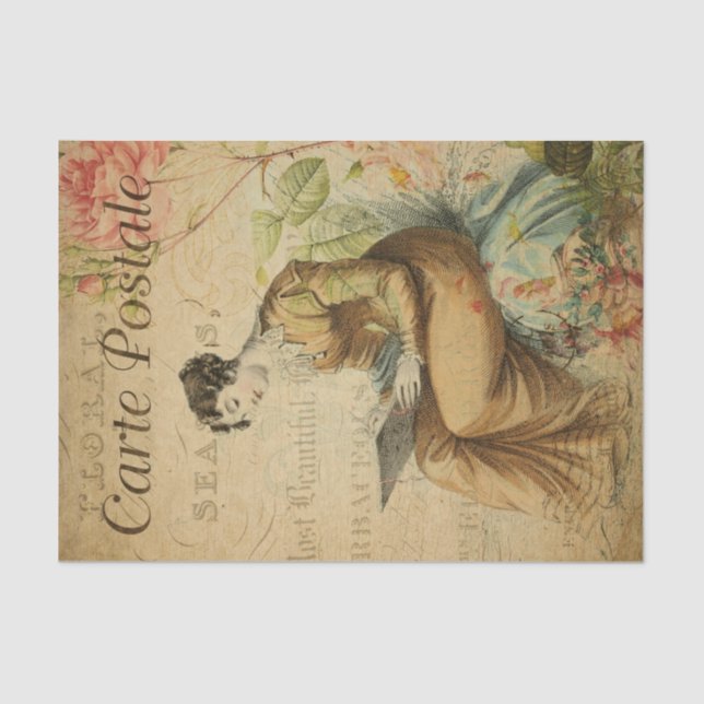 Ephemera French Woman Writing on Pad Decoupage Tissue Paper (Front)