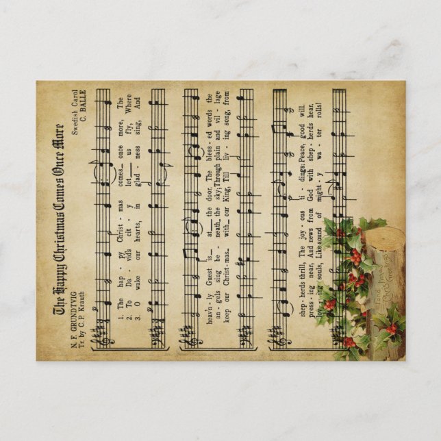 Ephemera Holly Berry The Christmas Carol Script Holiday Postcard (Front)