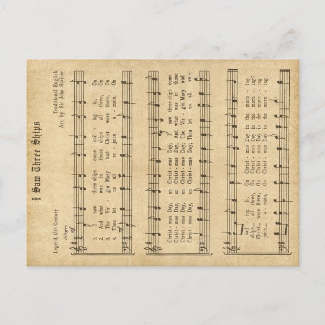 Ephemera " I Saw Three Ships" Christmas Carol Holiday Postcard (Front)