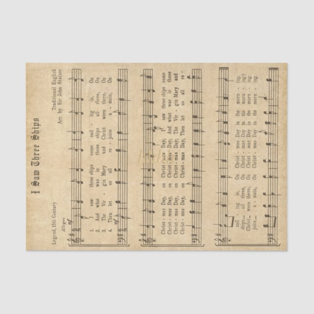 Ephemera " I Saw Three Ships" Christmas Carol Tissue Paper (Front)