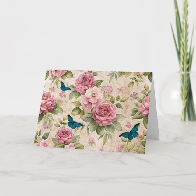 Ephemera Inspired Florals & Butterflies Card  (Front)