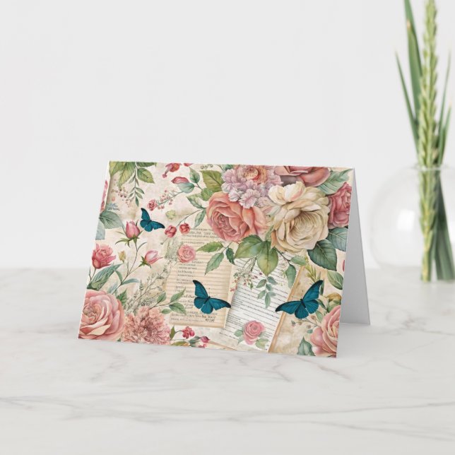 Ephemera Inspired Florals & Butterflies Card  (Front)
