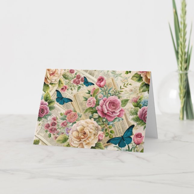 Ephemera Inspired Florals & Butterflies Card  (Front)