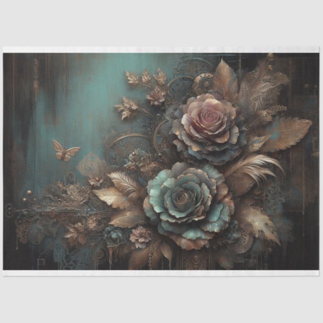 Ephemera Lace Butterfly, Roses, Floral Decoupage Tissue Paper (Front)