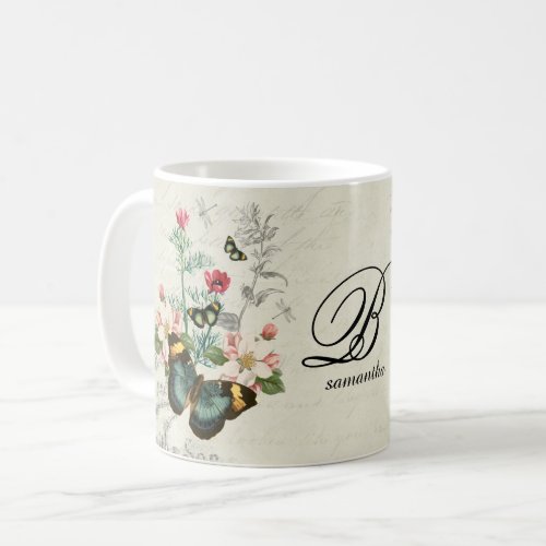 Ephemera Romantic Vintage Butterflies Monogram Coffee Mug