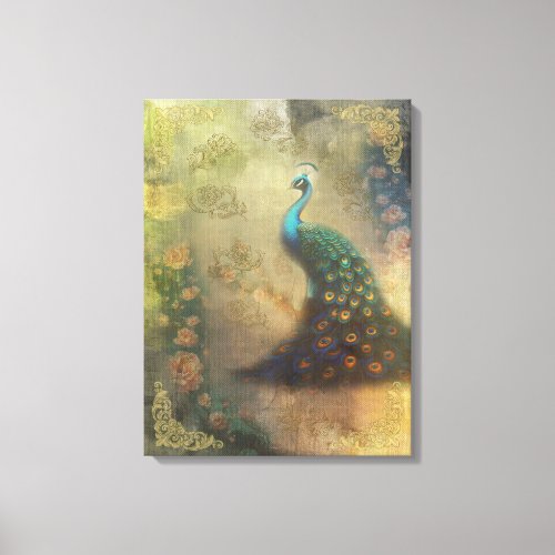 Ephemera Style Vintage Royal Peacock Canvas Print