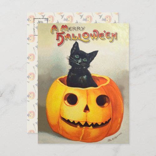 Ephemera Vintage Halloween Illustration Black Cat Postcard
