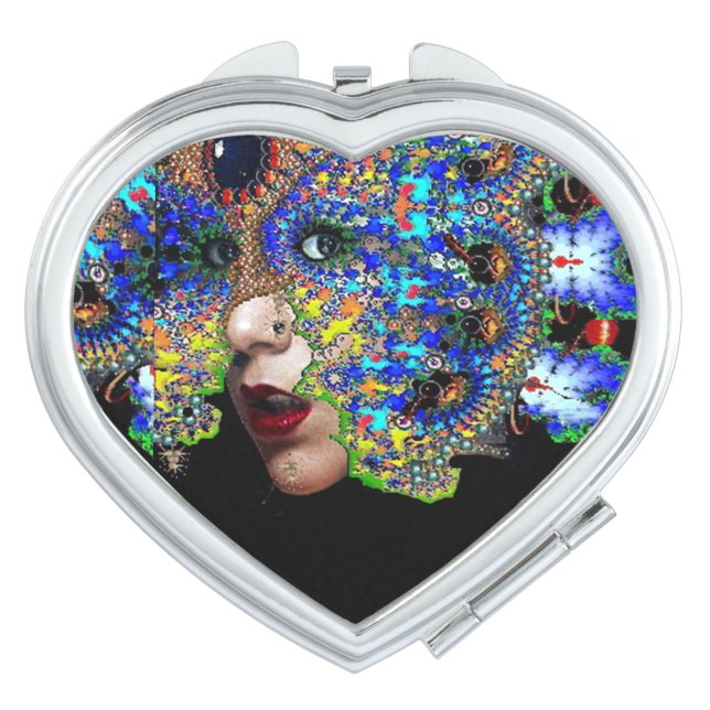 EPHEMERAL/ COLORFUL FRACTAL MASK Heart Compact Mirror (Front)