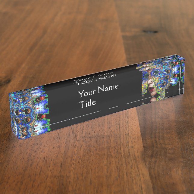 EPHEMERAL /COLORFUL FRACTAL MASK IN BLUE BLACK NAME PLATE (Side)