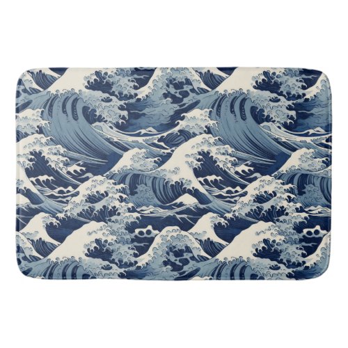 Ephemeral Crests Hokusai Waves Reimagined Bath Mat