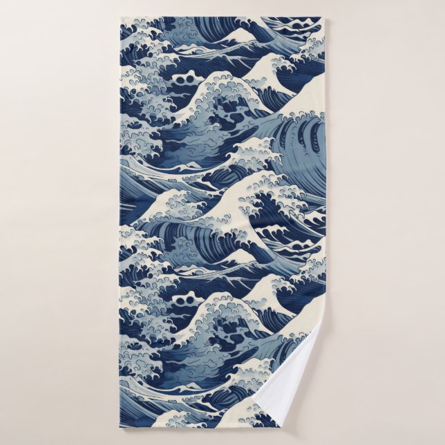 Ephemeral Crests: Hokusai Waves Reimagined Bath Towel Set (Bath Towel)