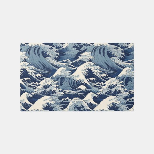 Ephemeral Crests Hokusai Waves Reimagined Outdoor Rug