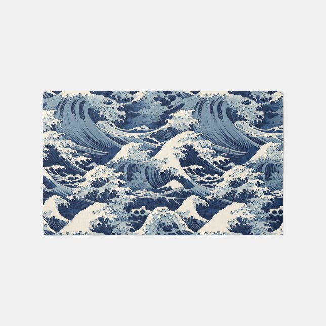 Ephemeral Crests: Hokusai Waves Reimagined Outdoor Rug (Front)
