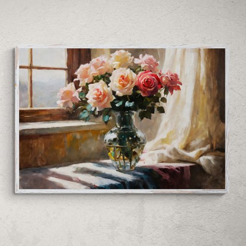 Ephemeral Elegance Roses by the Window Poster