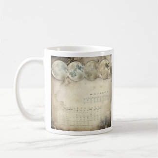 Ephemeral Lunar Display - Vintage Moon Calendar Ar Coffee Mug
