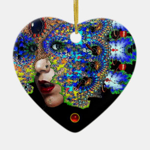 EPHEMERAL , Red Ruby , Blue Sapphire Heart Ceramic Ornament