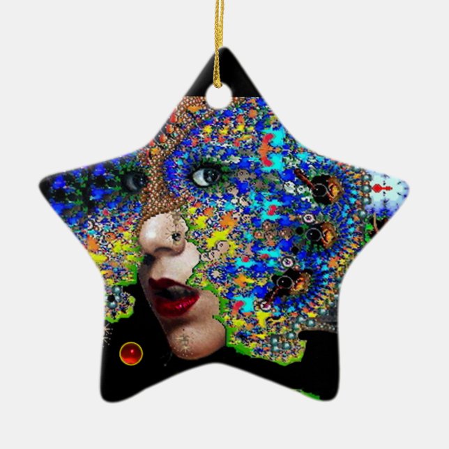 EPHEMERAL , Red Ruby , Blue Sapphire Star Ceramic Ornament (Front)