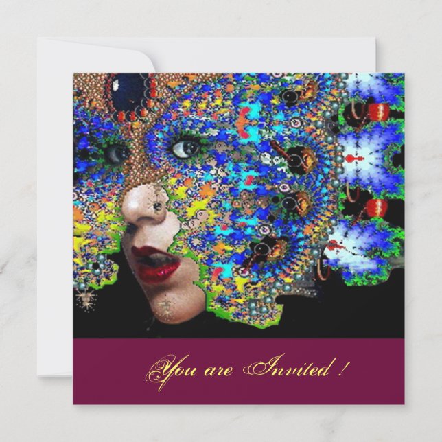 EPHEMERAL sweet 16 masquerade ball ,blue mask Invitation (Front)