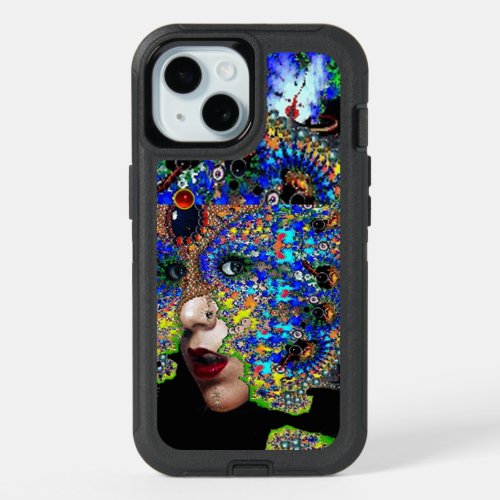 EPHEMERAL WOMAN WITH COLORFUL FRACTAL MASK Blue iPhone 15 Case