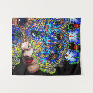 EPHEMERAL/ WOMAN WITH COLORFUL FRACTAL MASK TAPESTRY