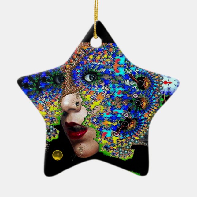 EPHEMERAL , Yellow Topaz , Blue Sapphire Star Ceramic Ornament (Front)