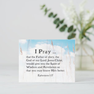 Ephesians 1:17 Bible Prayer for Wisdom Revelation Postcard