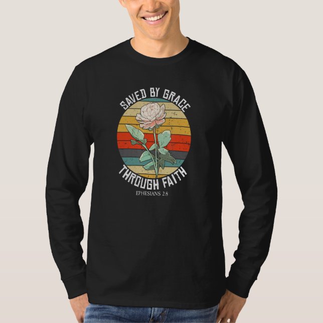 Ephesians 28 Bible Verse Saved By Grace Retro  Hum T-Shirt (Front)