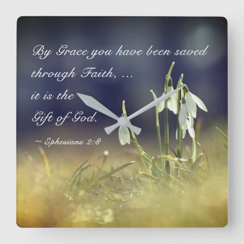 Ephesians 28 By Grace You Have Been Saved Bible Square Wall Clock