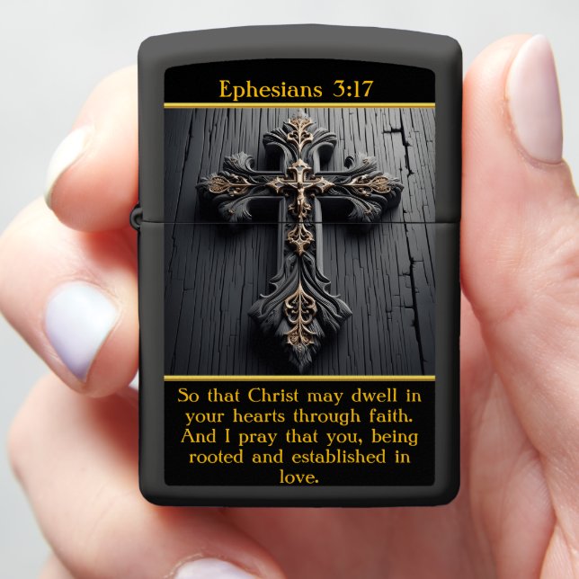 Ephesians 3:17 Rooted in Faith Zippo Lighter (In Hand)