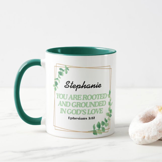 Ephesians 3:17 You Are Rooted Personalized Mug (With Donut)